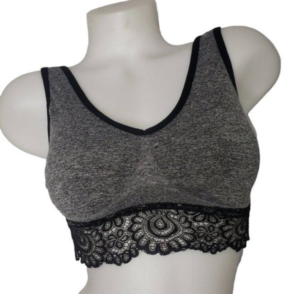 GRAY & BLACK LACE SPORTS BRA SMALL (NO SIZE TAG)